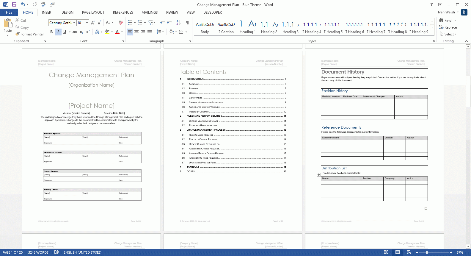 template for change management plan