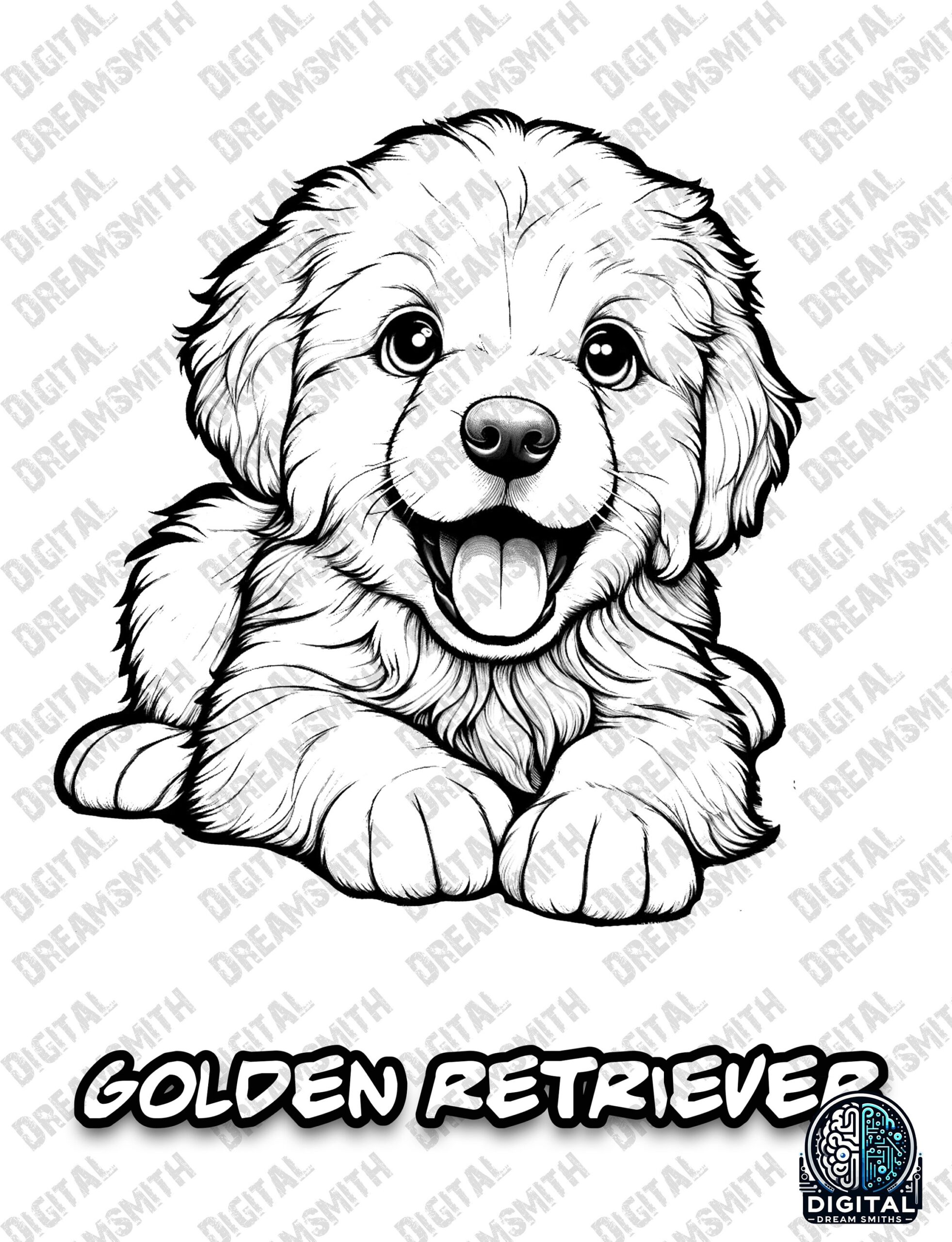 Charming Golden Retriever Puppy Coloring Page Printable PDF For 