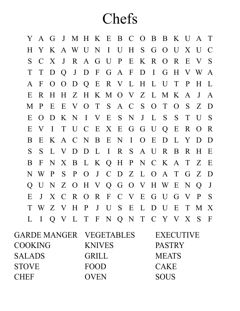 Chefs Word Search WordMint