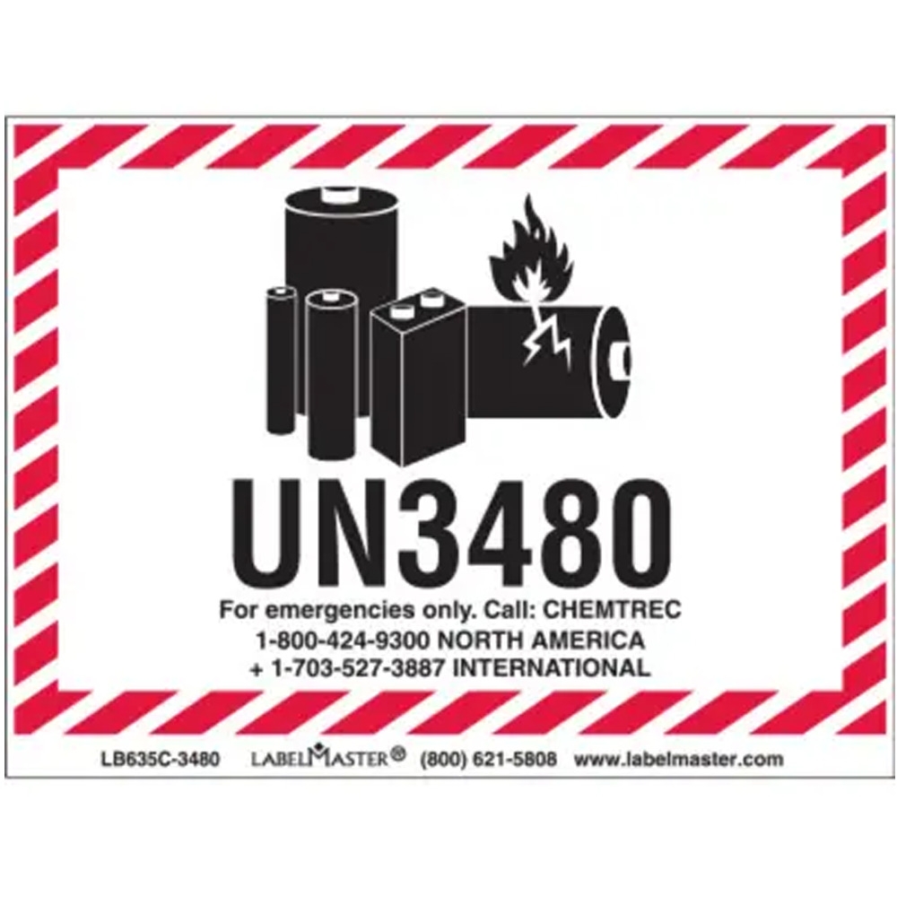 CHEMTREC UN3480 Lithium Battery Handling Marking 100mm X 70mm Paper Chemtrec Markings