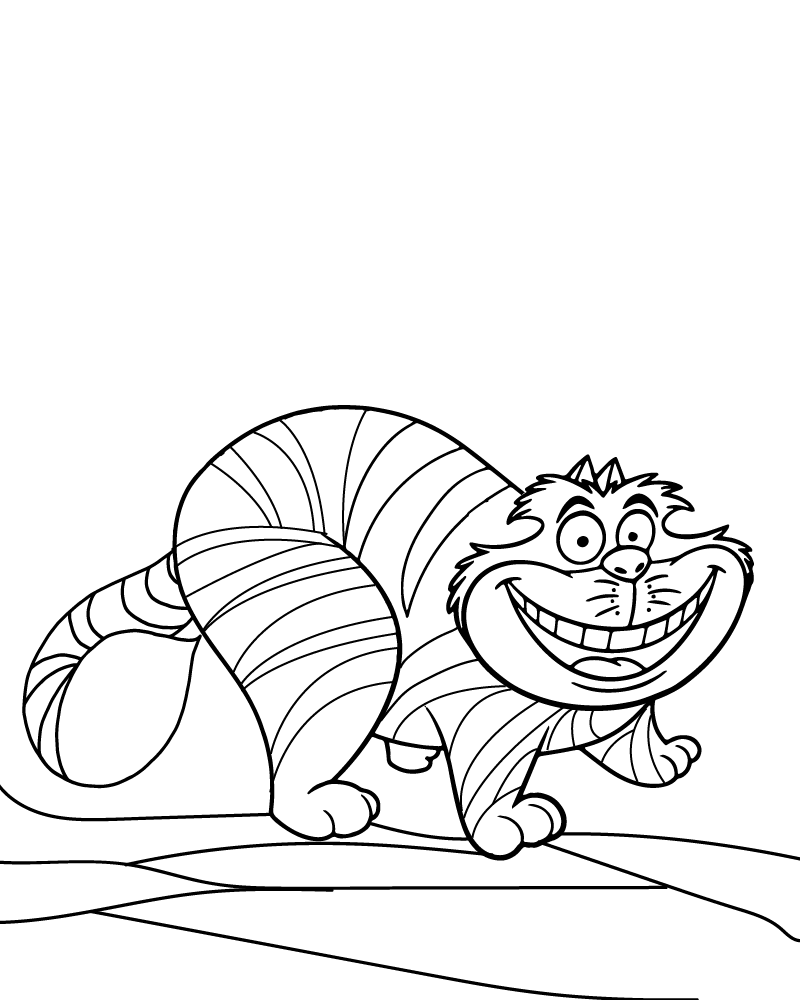 Cheshire Cat With A Big Smile Coloring Page