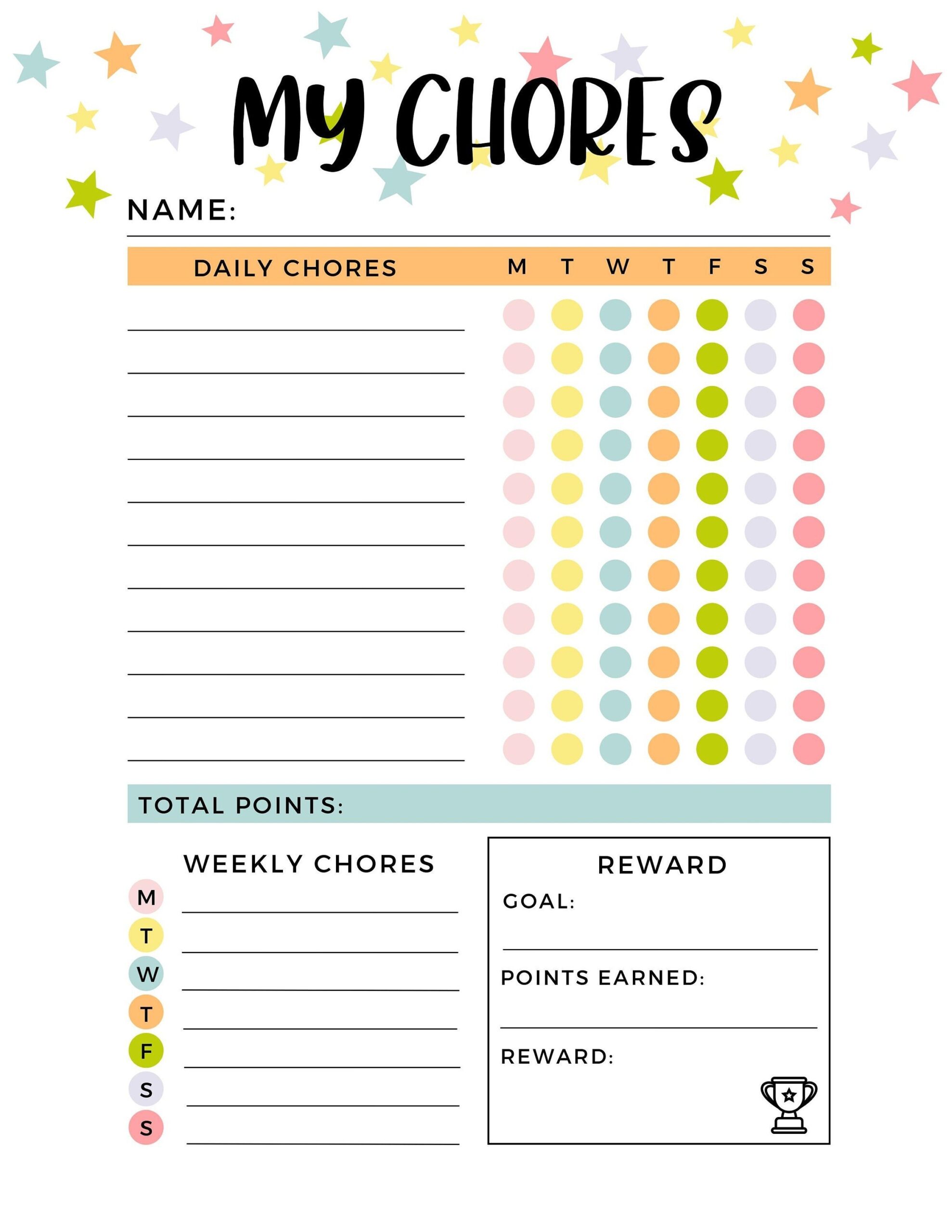Chore Charts For Kids Chore Chart Printable Reward Chart Printable Reward Chart For Kids Kids Chore Chart Printable Chore Chart Etsy