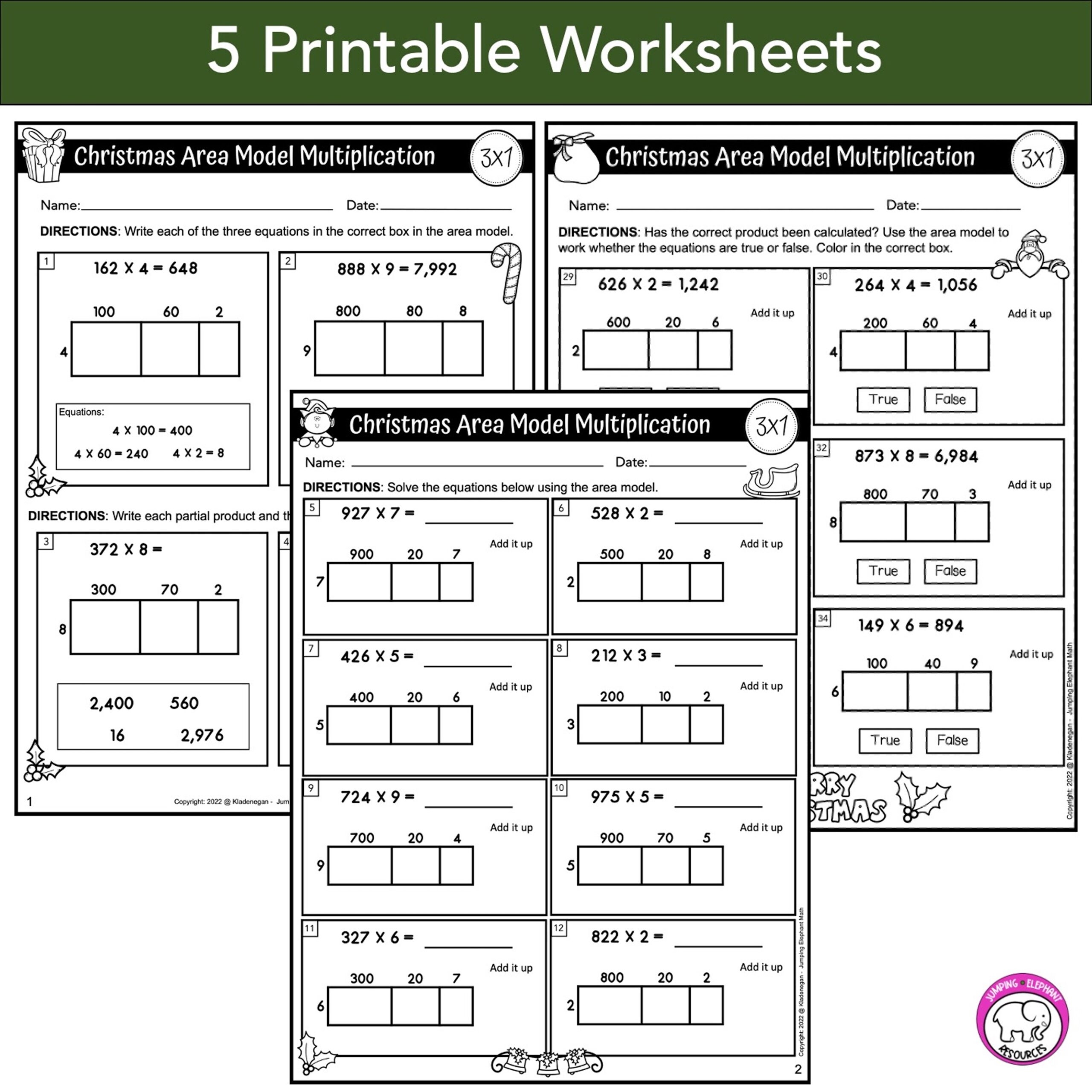 Christmas 3 Digit By 1 Digit Multiplication Area Model Google And Worksheets Made By Teachers