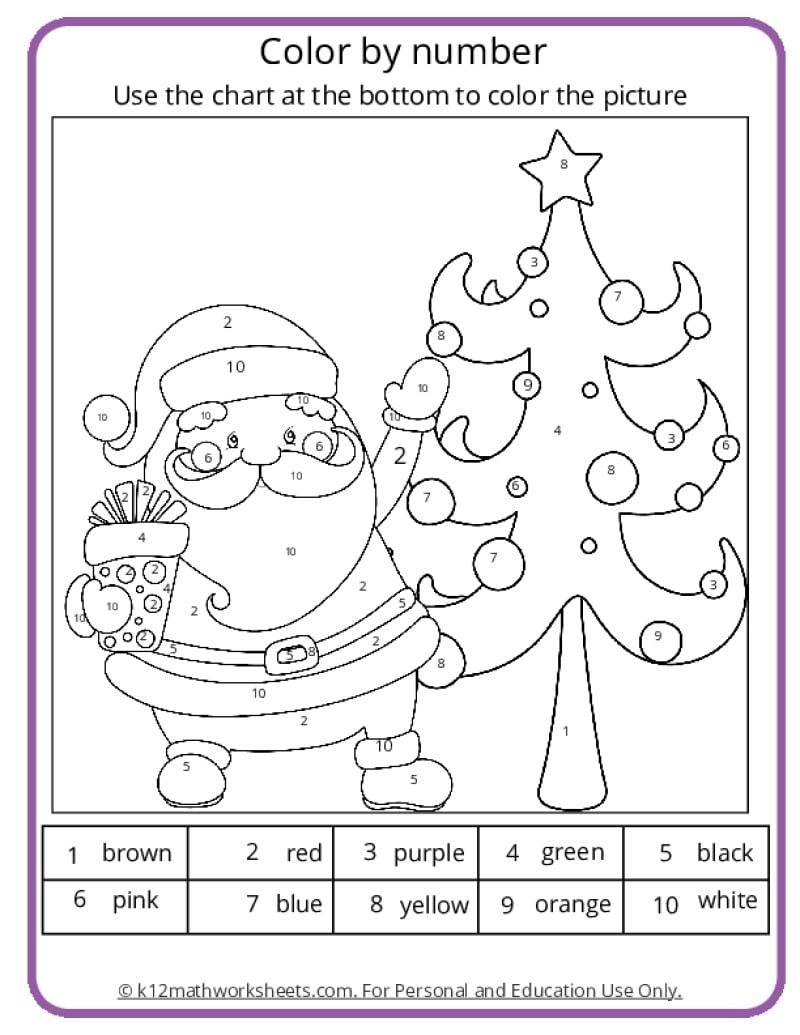christmas color worksheet