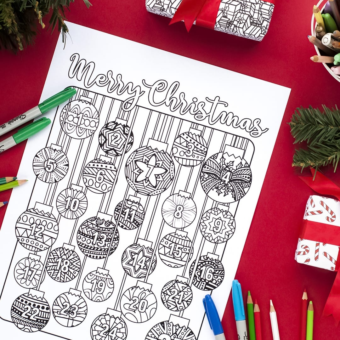 Christmas Coloring Advent Calendar Baubles Sarah Renae Clark 