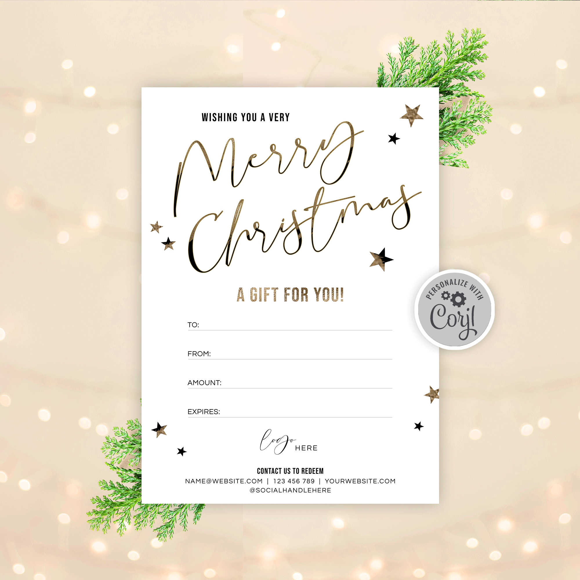 Christmas Gift Certificate Gold Glitter