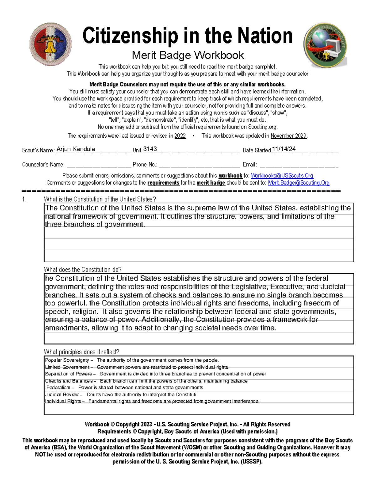 Citizenship In The Nation Merit Badge Workbook Updated Nov 2023 Studocu