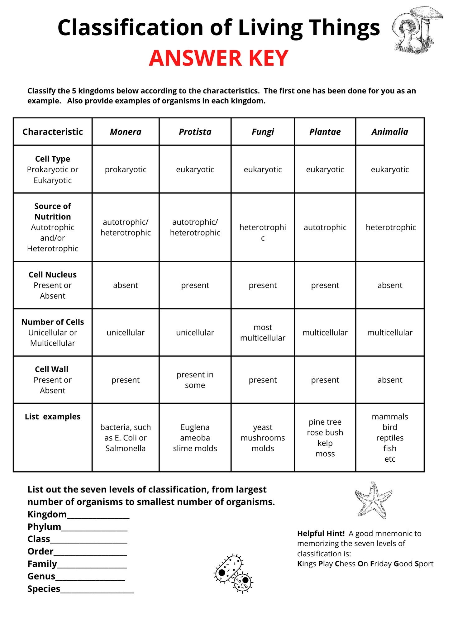 Classifying Organisms Worksheet Etsy