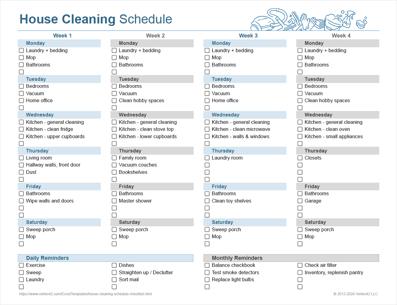 Cleaning Schedule Template Printable House Cleaning Checklist