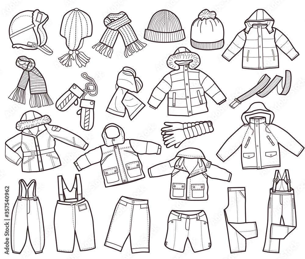 Collection Of Winter Children s Clothing coloring Book Stock Vector Adobe Stock