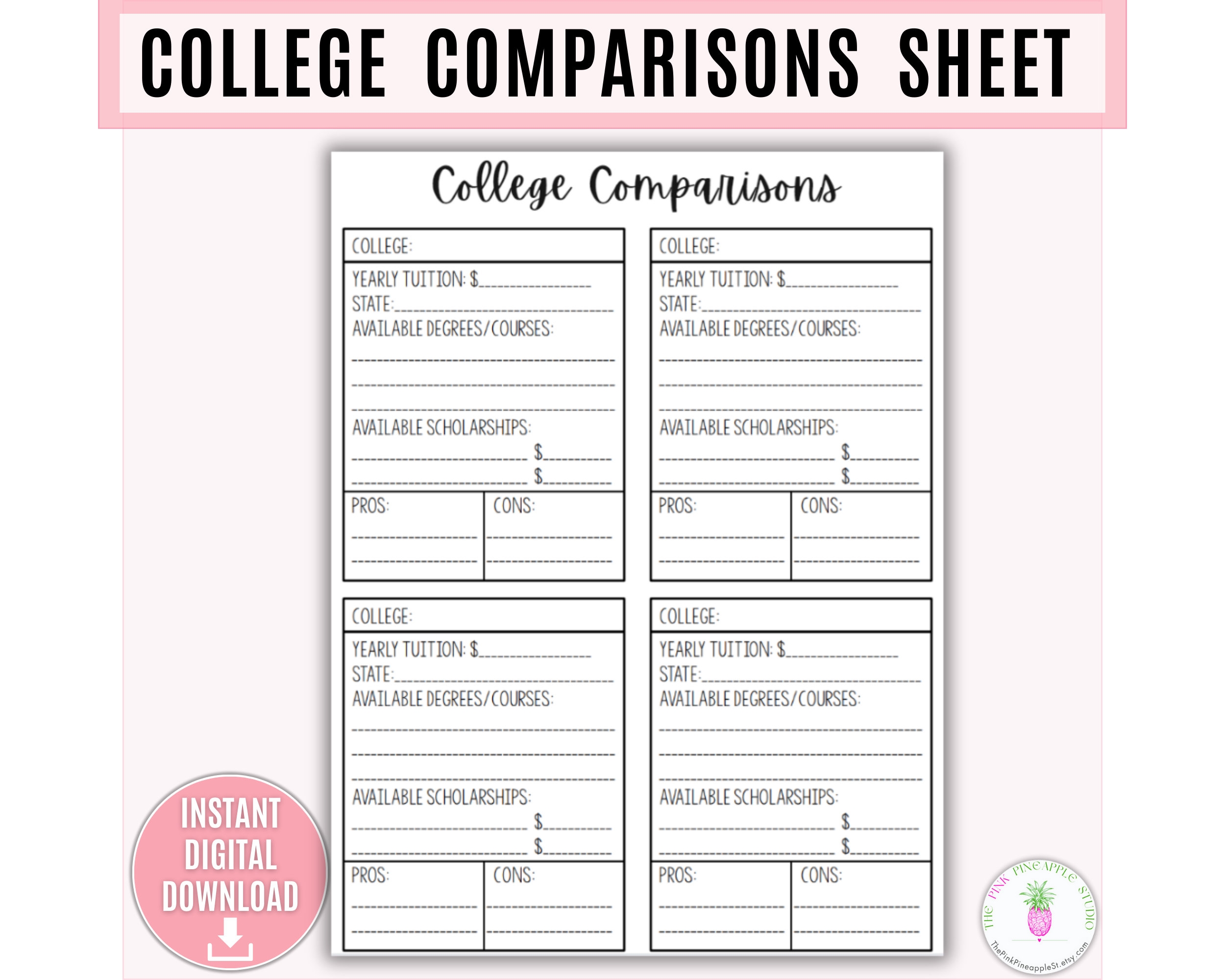 College Comparison Printable College Tour Worksheet School Comparison College Checklist College Search University Comparison Template Etsy Ireland