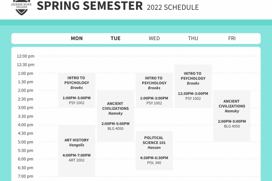 College Weekly Class Schedule Venngage