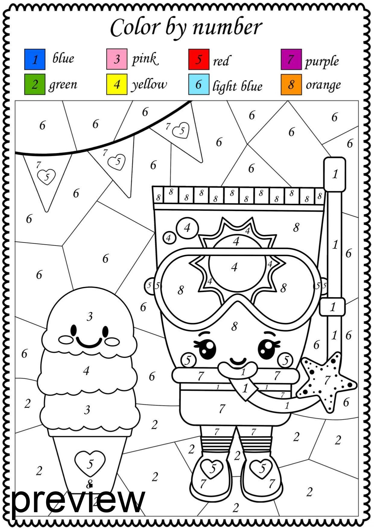 Color By Number Summer Printable Math Color By Code Worksheets 