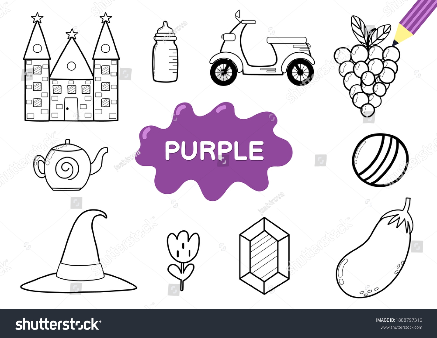 Color Elements Purple Coloring Page Kids Stock Vector Royalty Free 1888797316 Shutterstock