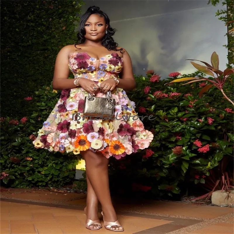Colorful 3D Floral Plus Size Short African Evening Dress For Women
