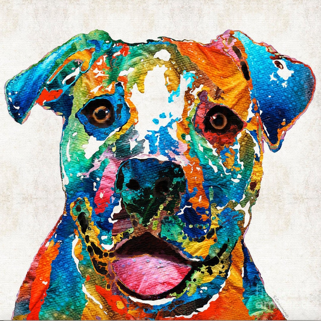 Colorful Dog Pit Bull Animal Art PRINT From Painting Primary Colors Red Blue Abstract Pitbull Puppy CANVAS Ready To Hang Large Artwork Big Etsy