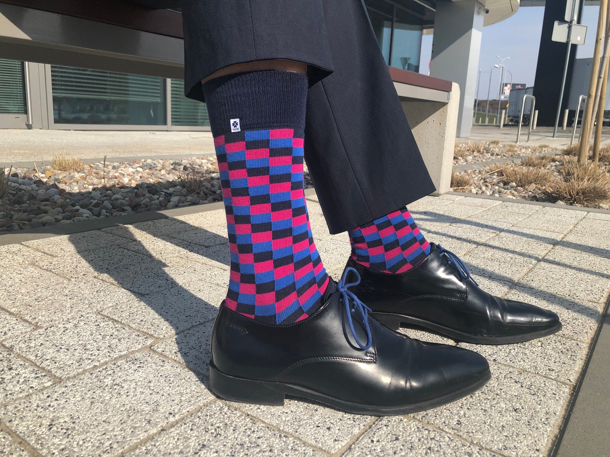 Colorful Dress Socks With Blue Pink Checkered