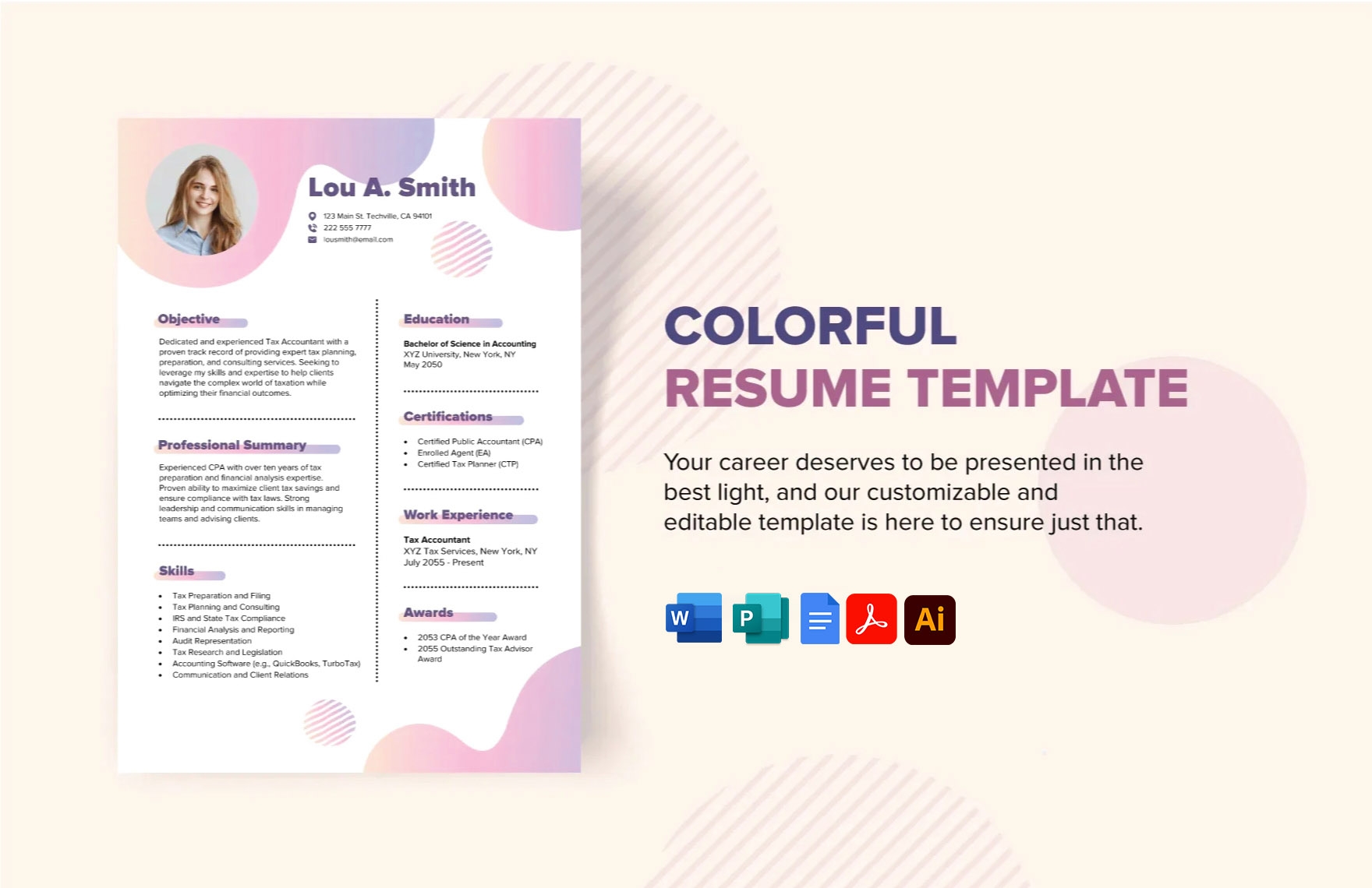 Colorful Resume Template In Word Illustrator Publisher PDF 