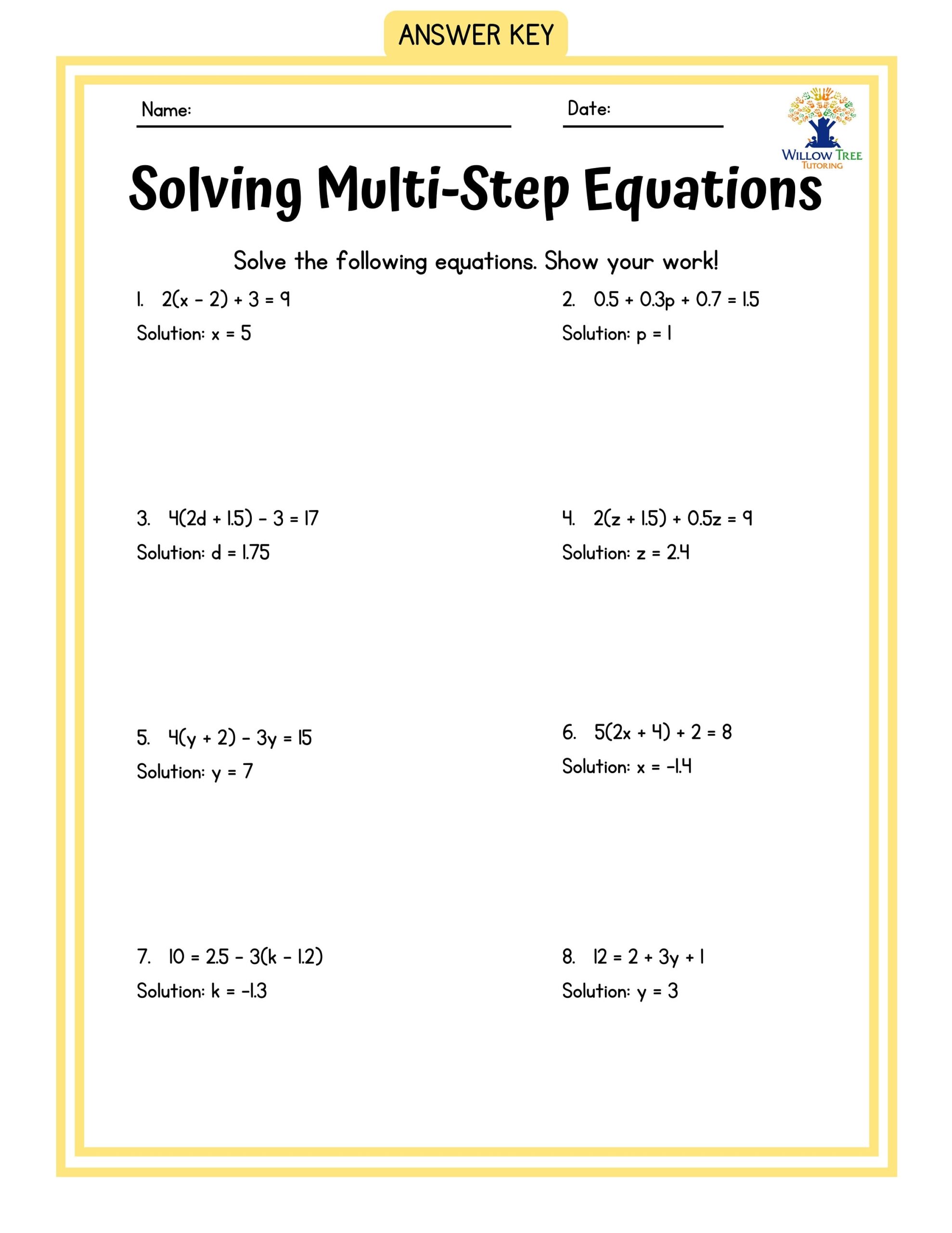 Colorful Solving Multi step Equations Tiered Worksheets Etsy