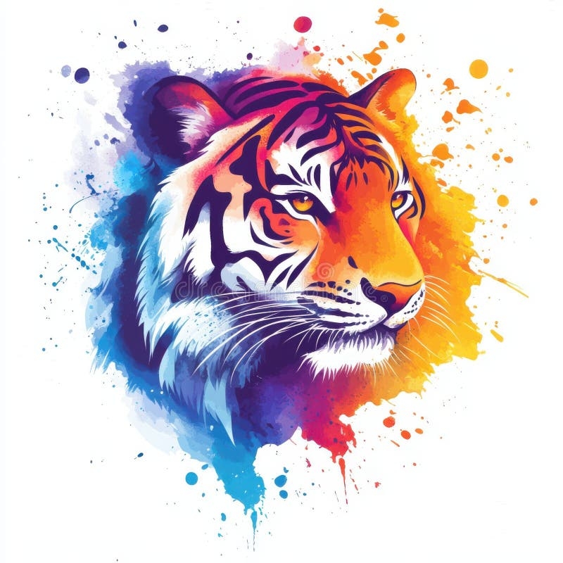Colorful Tiger Watercolor Splash Art Wild Cat Portrait Stock Illustration Illustration Of Powerful Jungle 363988411