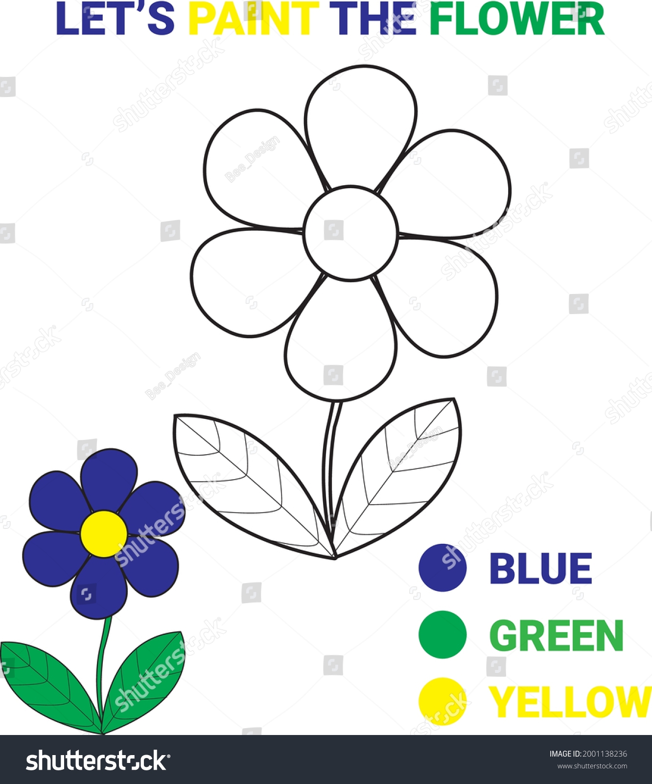 Coloring Book Page Little Flower Worksheet Stock Vector Royalty 