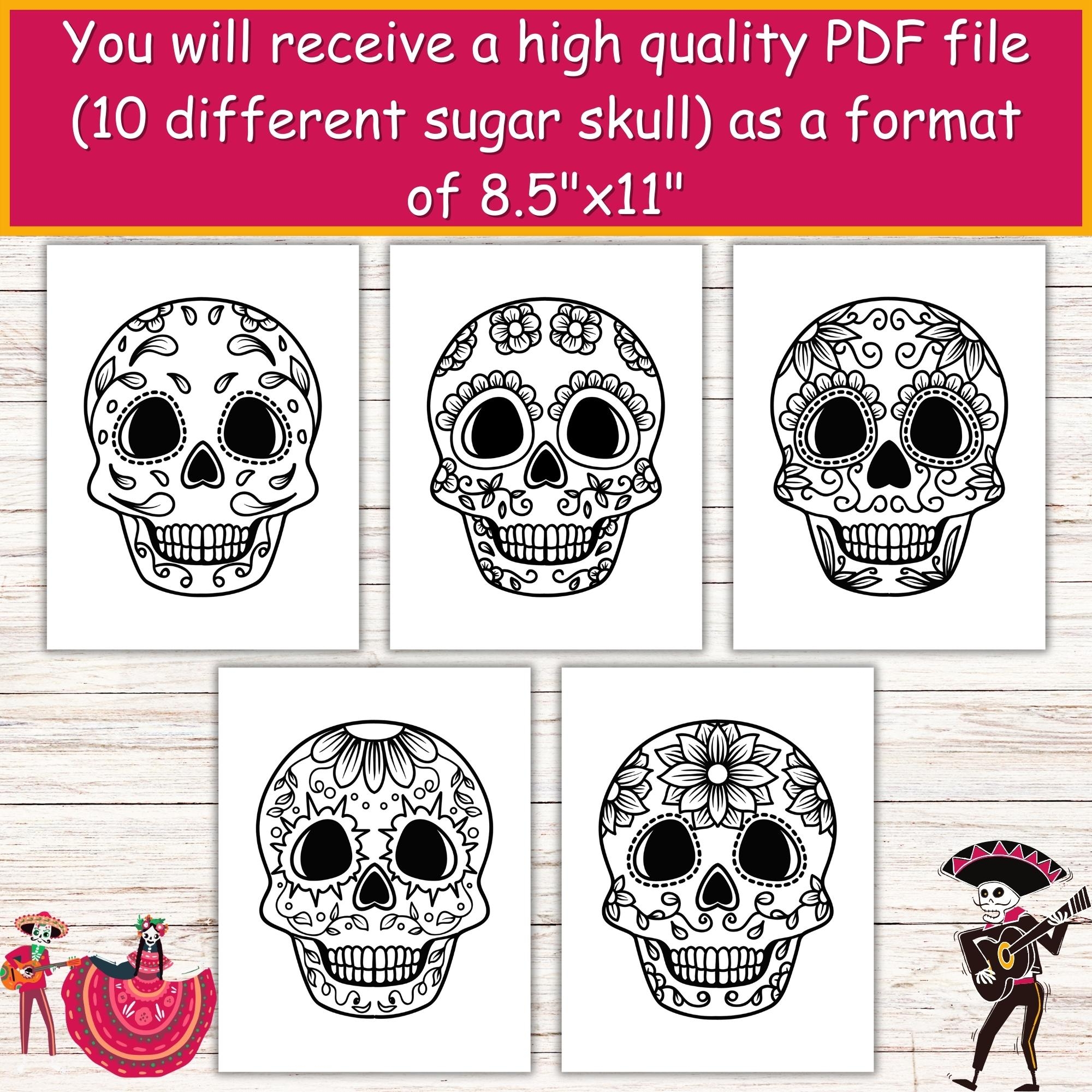 Coloring Mexican Sugar Skulls Day Of The Dead Dia De Los Muertos Skull Template Cinco De Mayo Skull