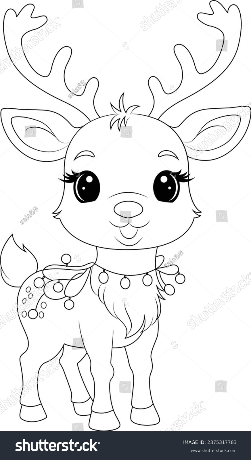 Coloring Page Cute Reindeer Tangled Christmas Stock Vector Royalty Free 2375317783 Shutterstock