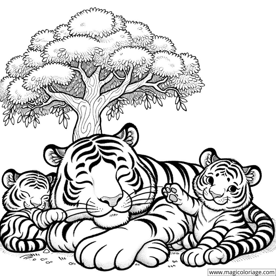 Coloring Page Tiger Family Resting