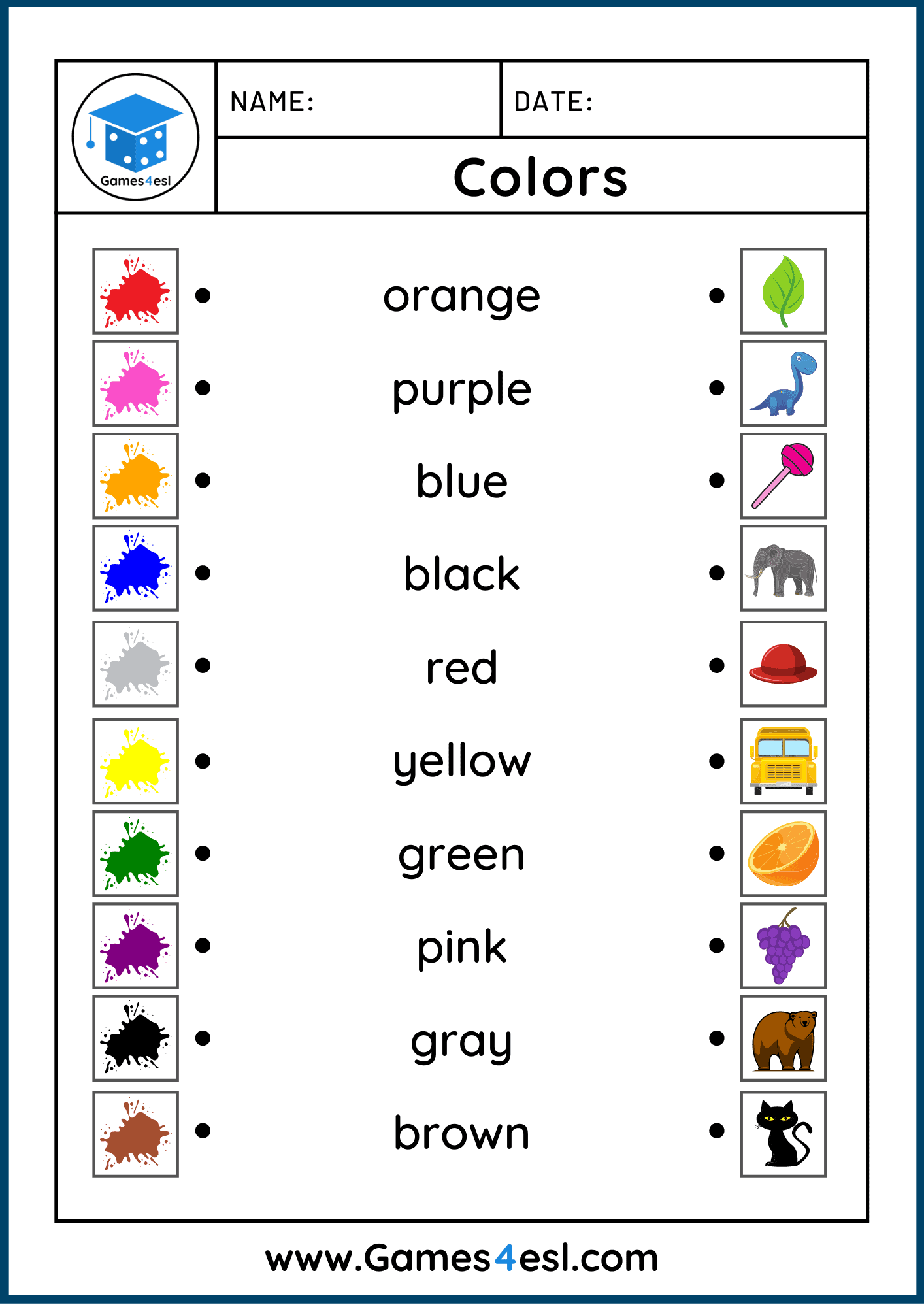 colors worksheets for kindergarten