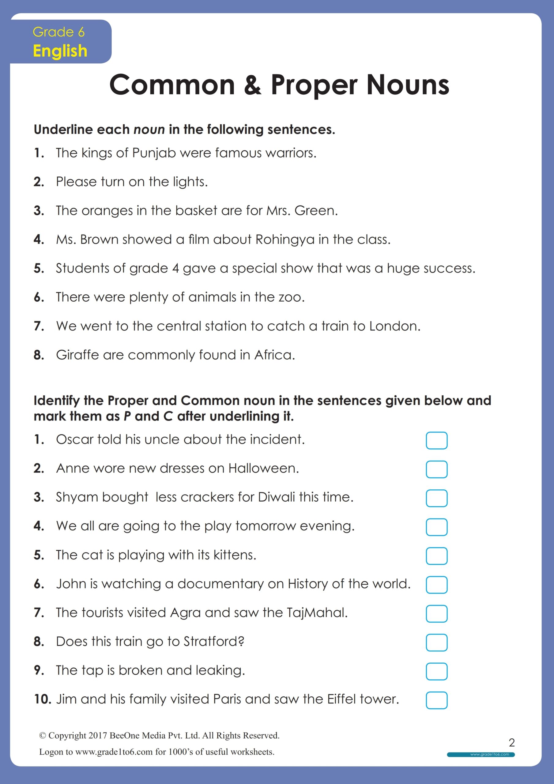 nouns and proper nouns worksheet