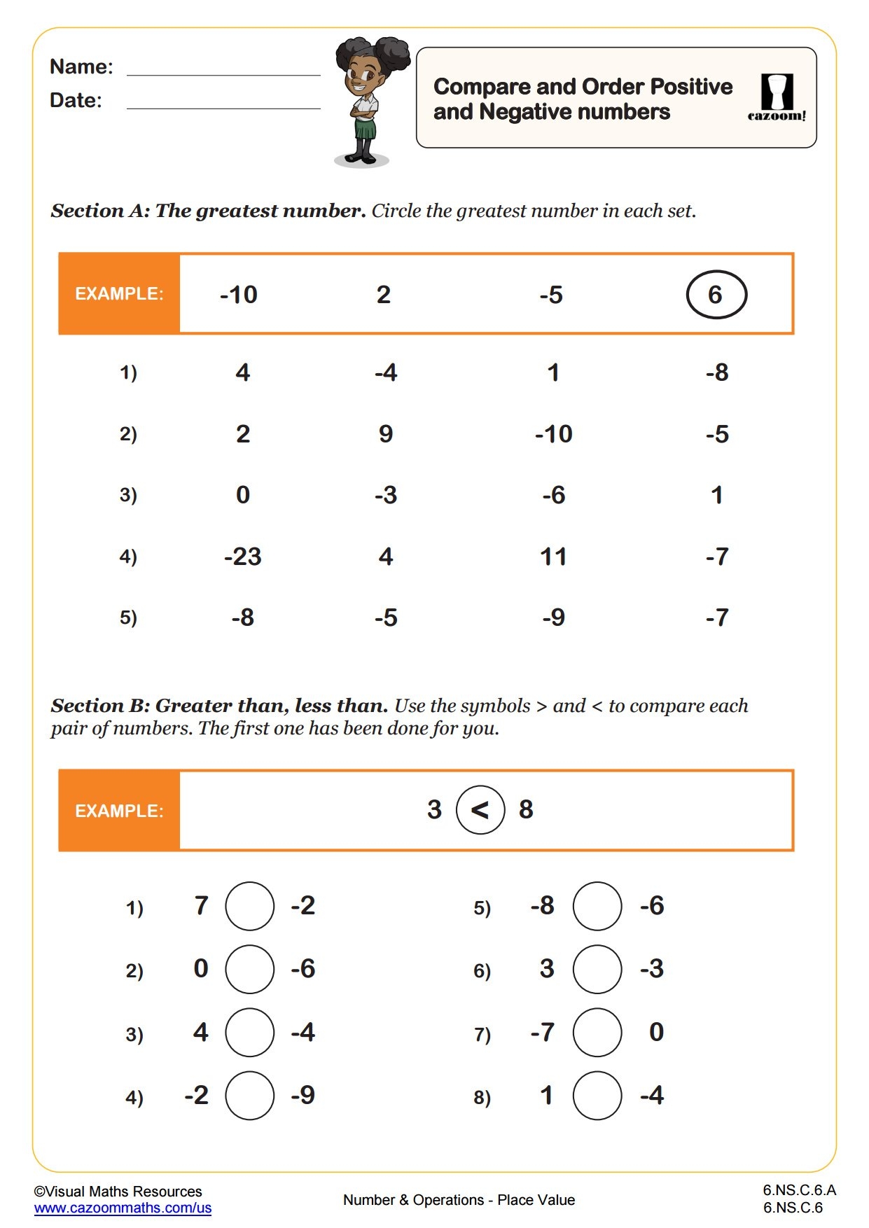 positive and negative numbers worksheet
