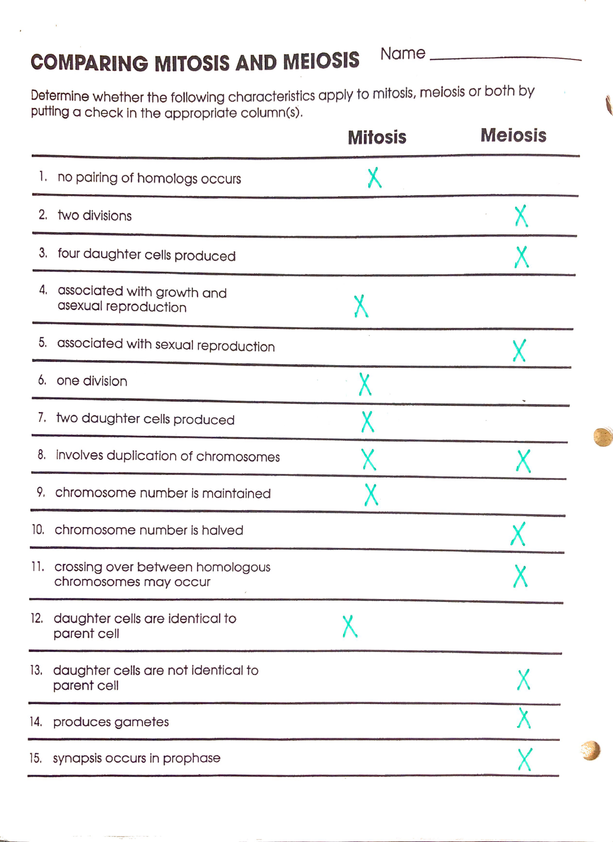 Comparing Mitosis Meiosis Answer KEY ENG 4025 Studocu Worksheets Library