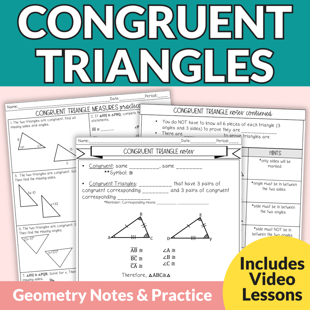 Congruent Triangles With Proofs Notes And Worksheets 9th 12th Grade Geometry Lindsay Bowden