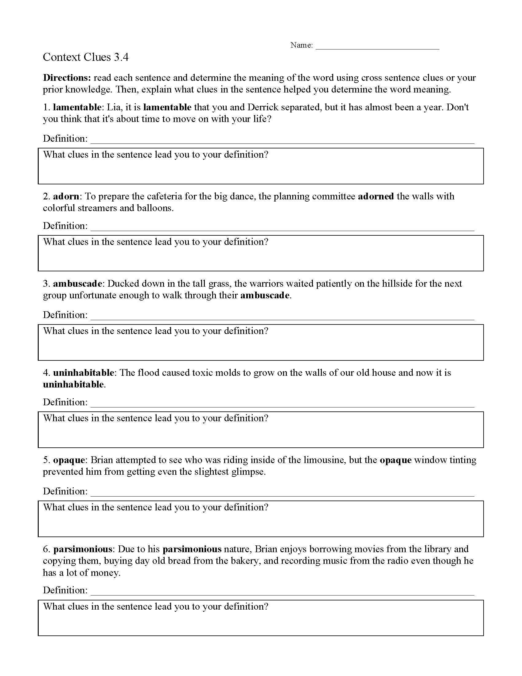 Context Clues Worksheets Ereading Worksheets