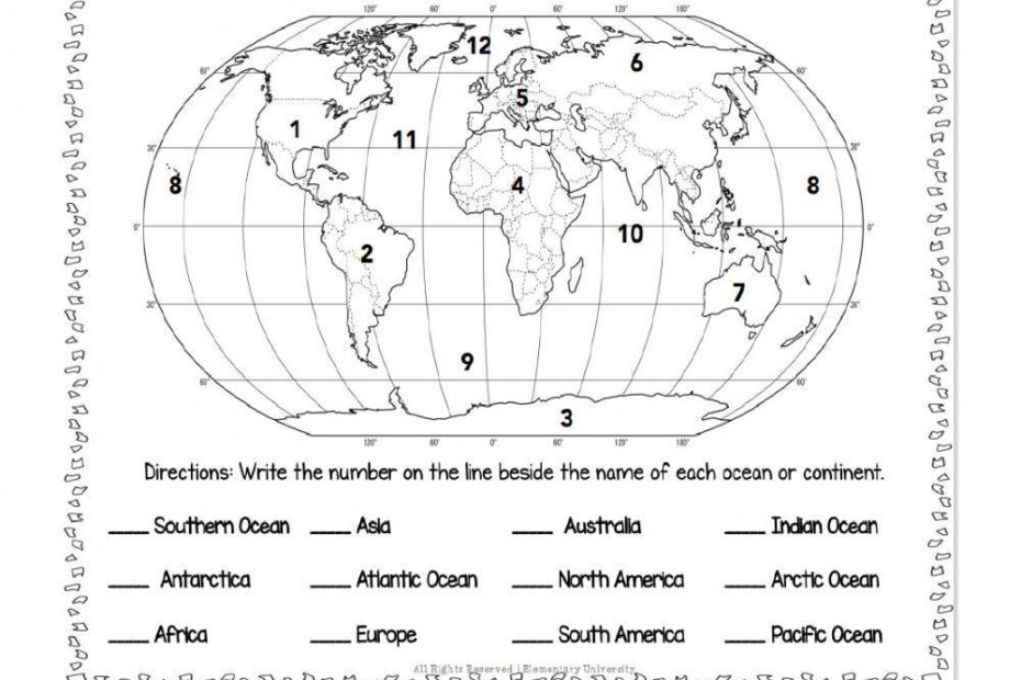 Continents And Oceans And Map Skills Worksheet Live Worksheets Worksheets Library