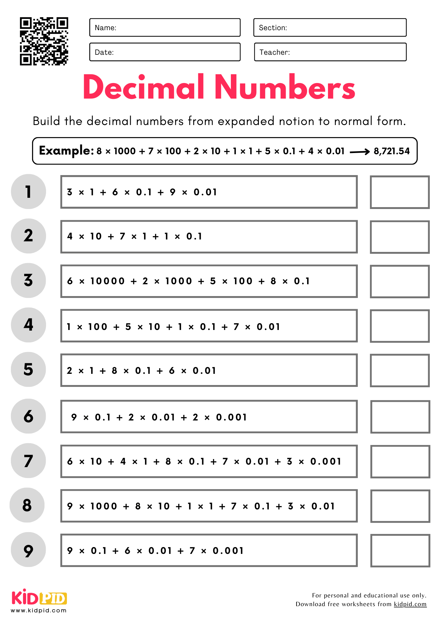 Convert Decimal Numbers Expanded Notion To Normal Form Place 