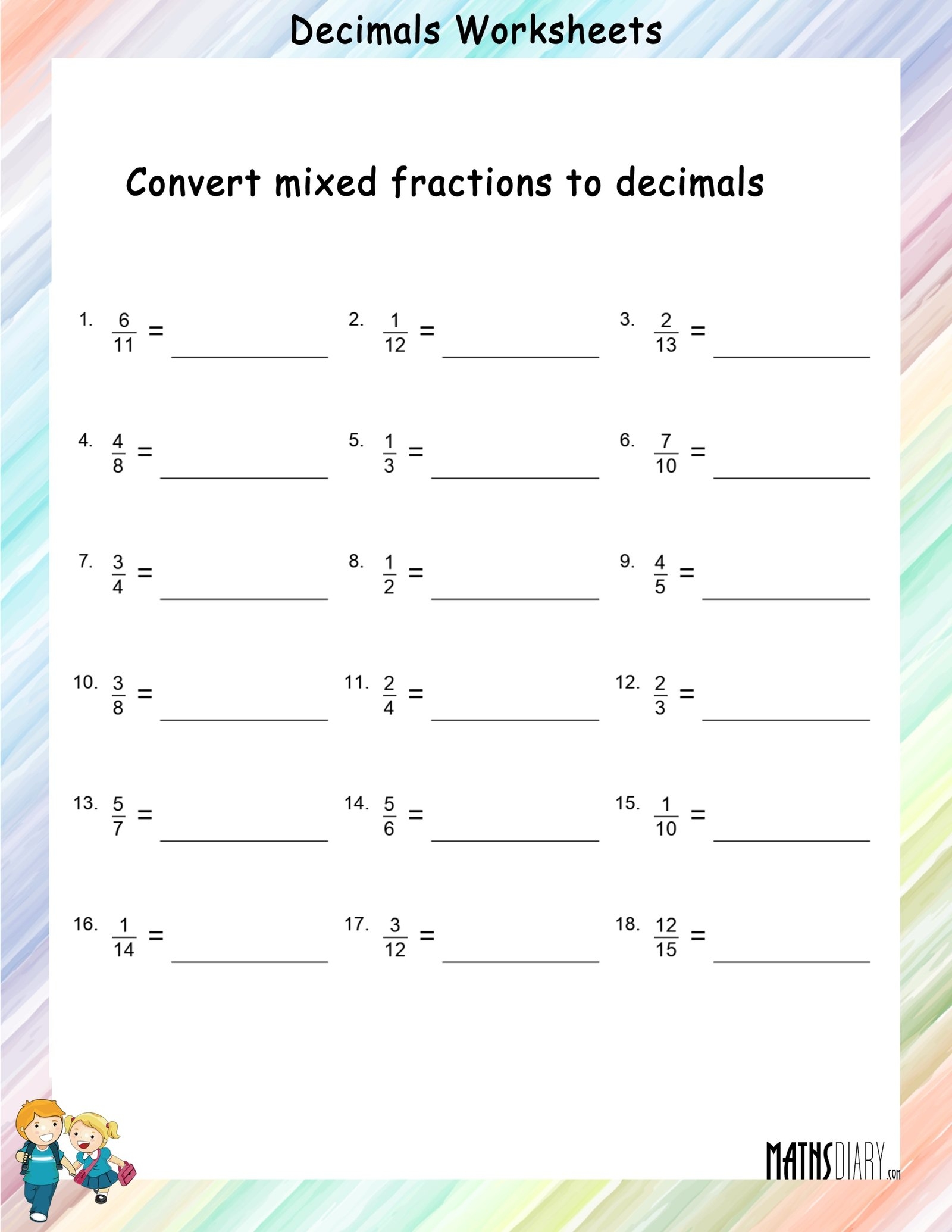 fractions to decimals worksheet
