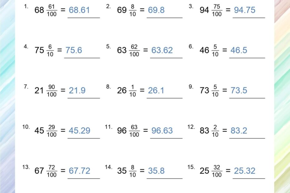 Convert Mixed Fractions To Decimals Worksheets Math Worksheets Worksheets Library