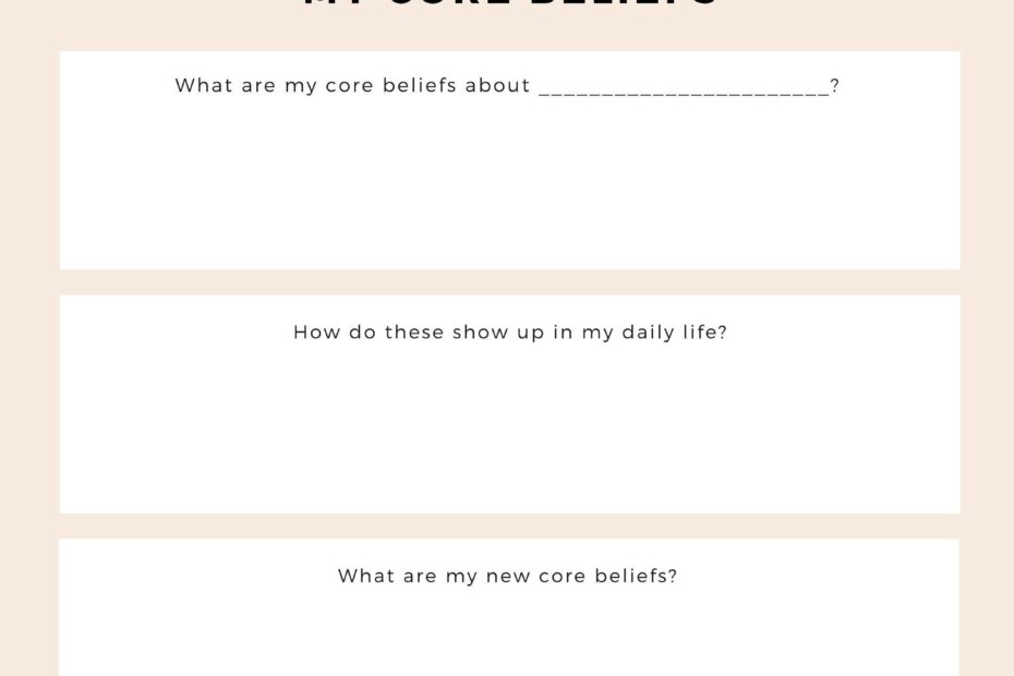 Core Beliefs Therapy Worksheet Etsy