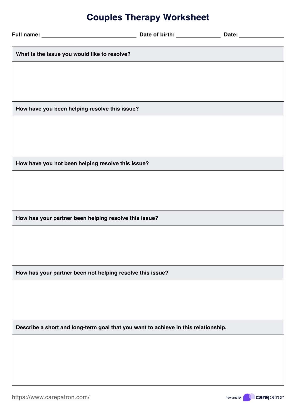 couples worksheets