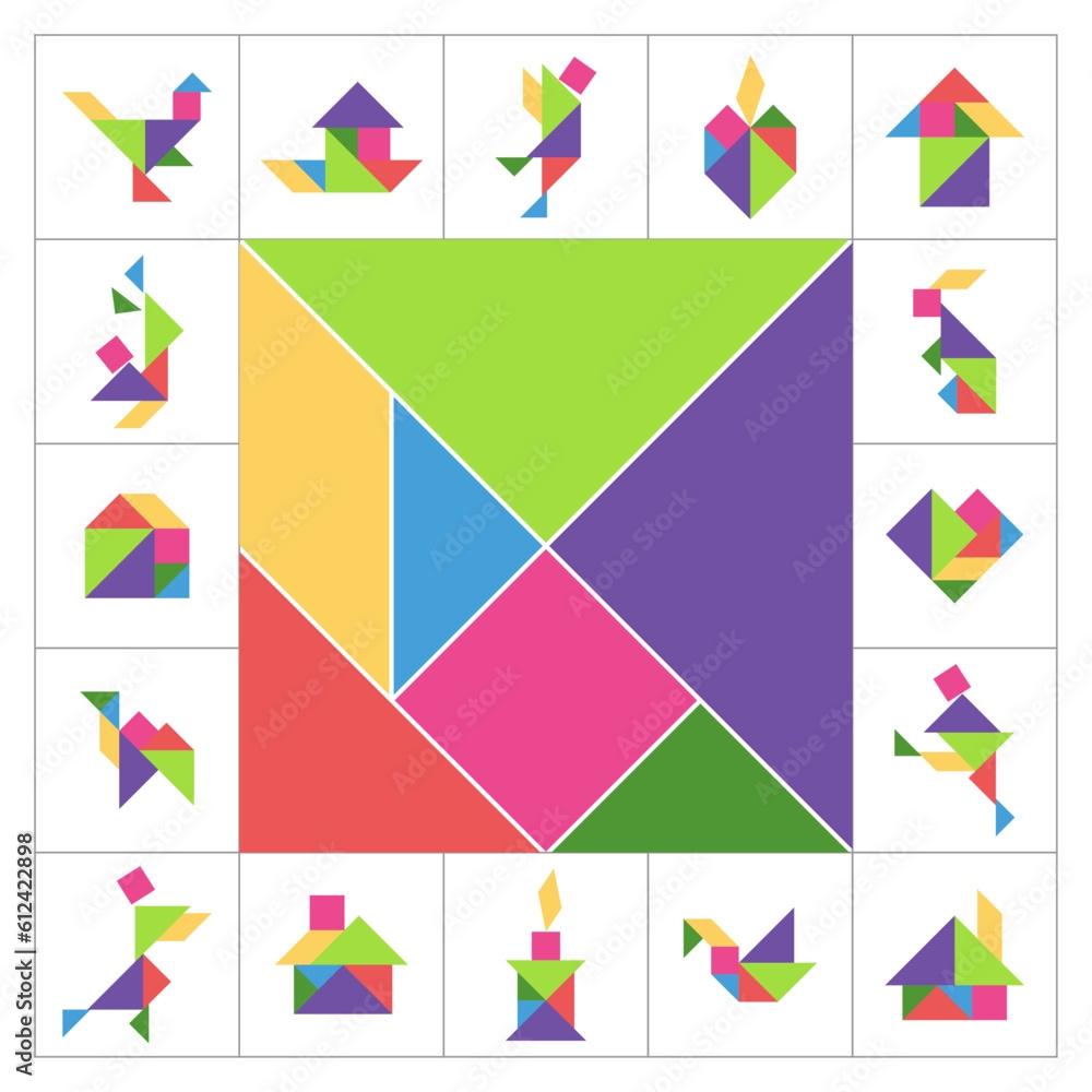 Creative Tangram Game Cover Template Colorful Geometric Puzzle 