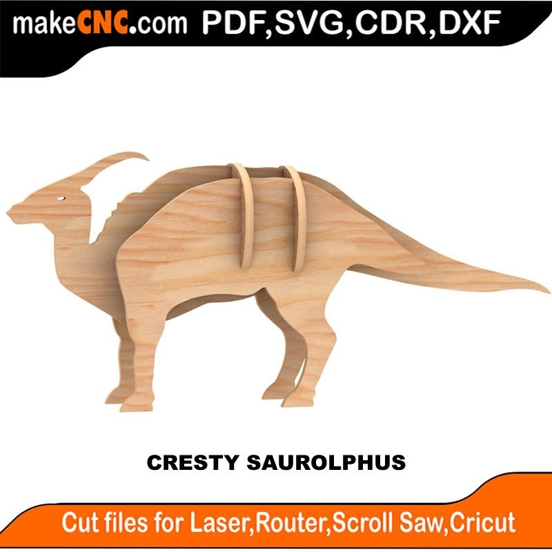 Cresty Saurolophus Kool Dino 3D Puzzle Laser Cut Scroll Saw CNC Router Template Pattern DXF CDR SVG LaserscrollSVG