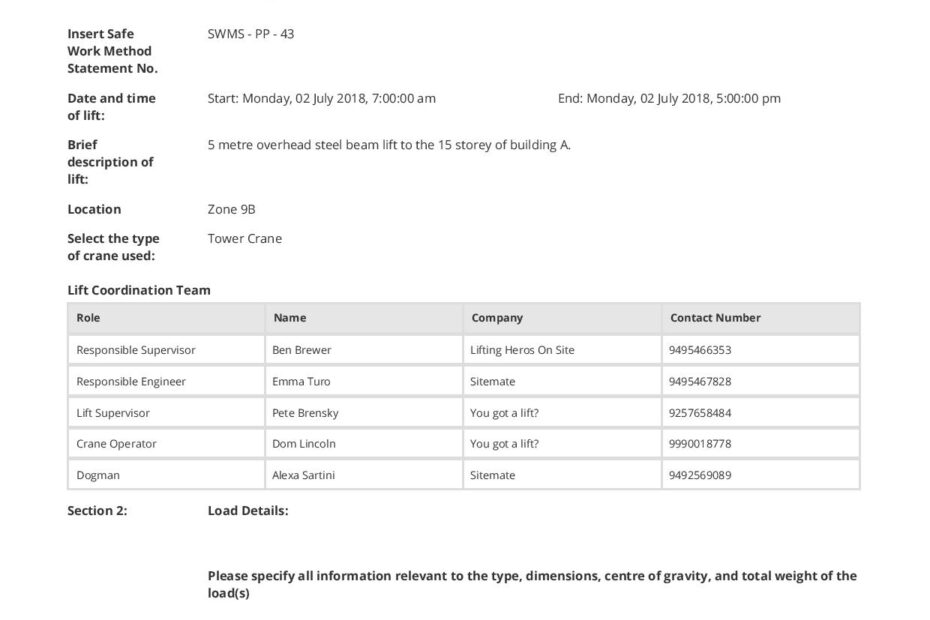 Critical Lift Plan Template Free And Customisable