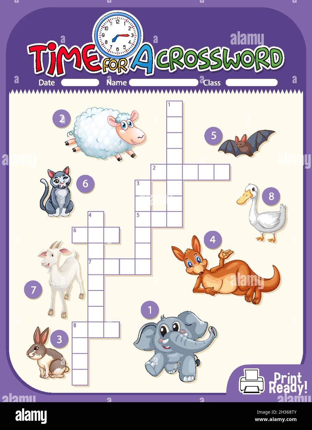 Crossword Puzzle Game Template About Animals Illustration Stock Vector Image U0026 Art Alamy