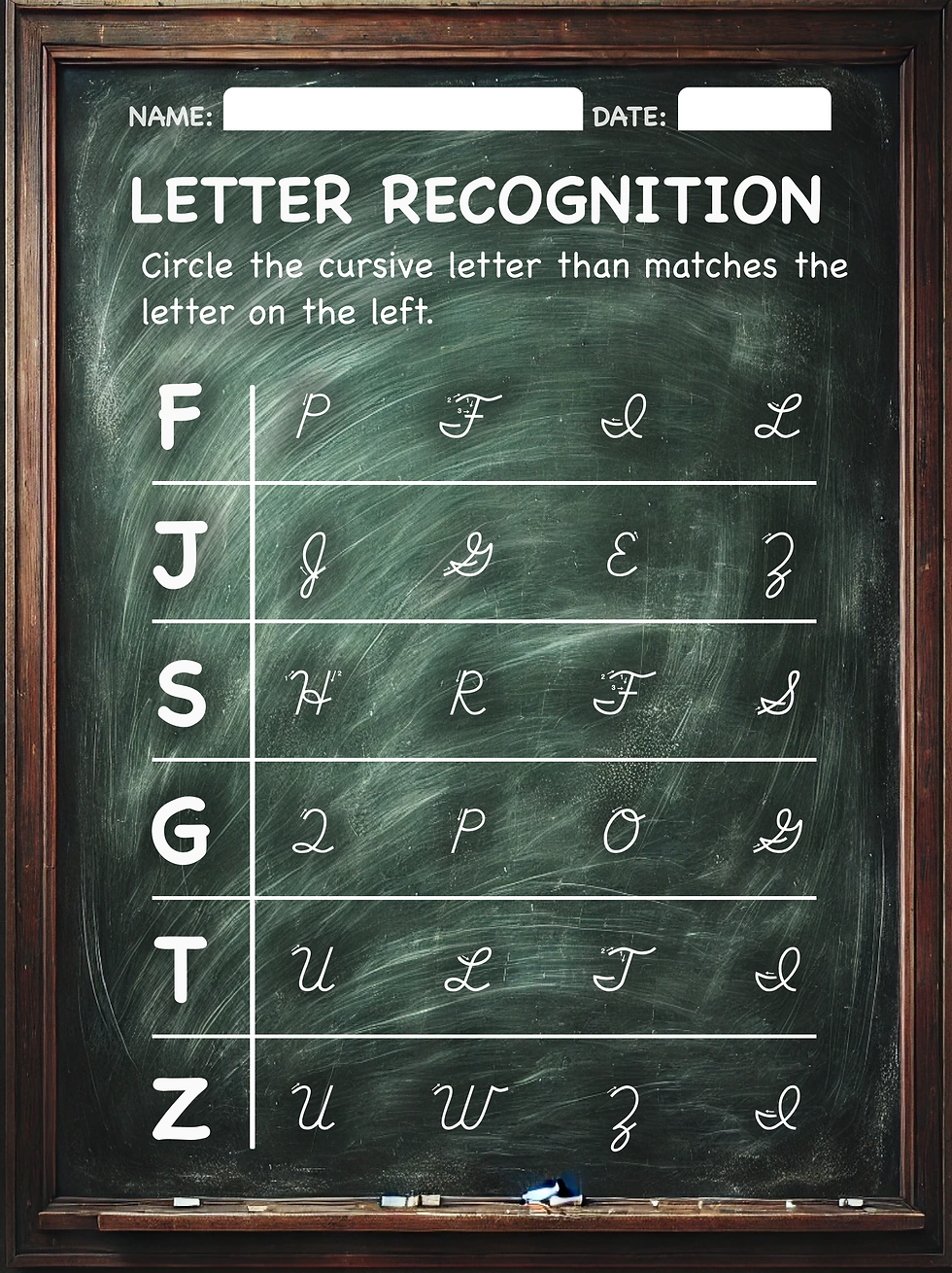Cursive Letter Recognition Worksheet Capital Letters F J S G T Z