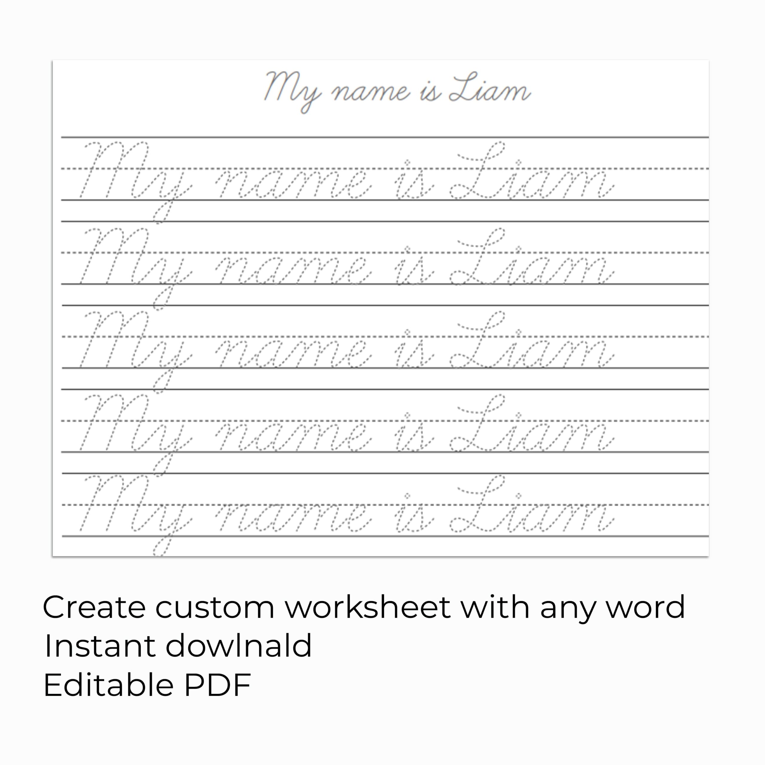 Custom Cursive Name Handwriting Practice Sheet Editable Tracing Worksheet Personalized Writing Skills Printable Learn To Trace And Write