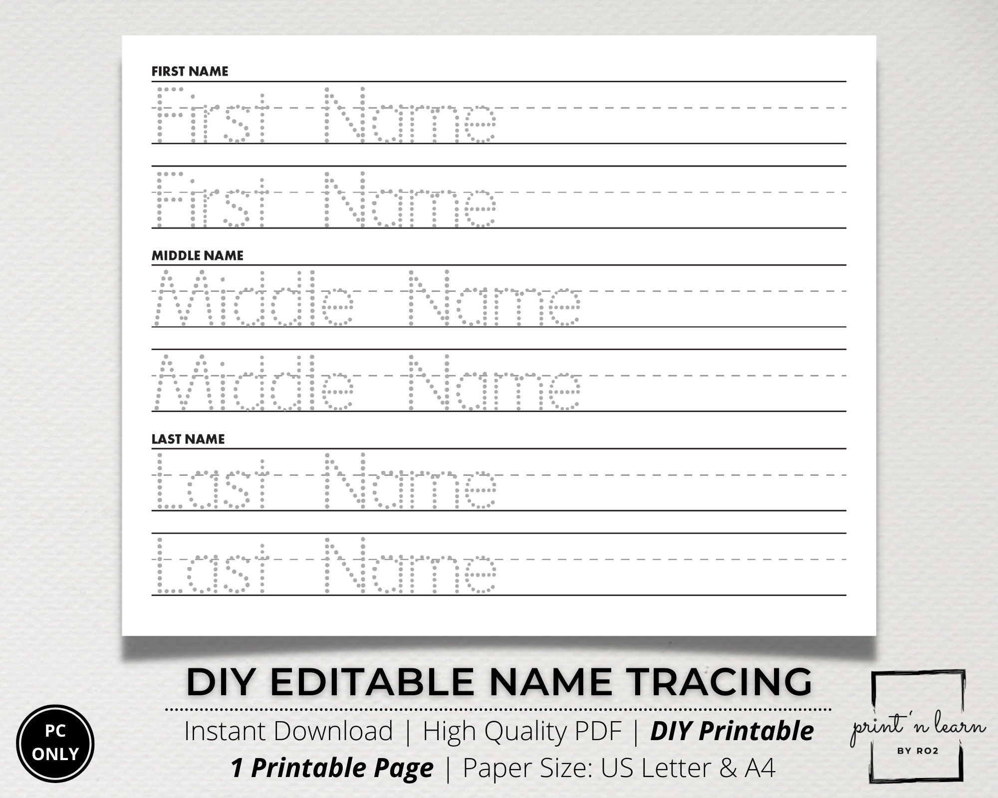 Custom Name Tracing Sheet Handwriting Practice Name Writing 