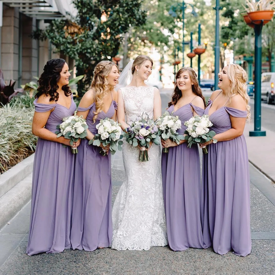 Customizable 2022 Chiffon Lavender Bridesmaid Length Lilac Lavender Long Formal Dress Plus Size Maid Of Honor
