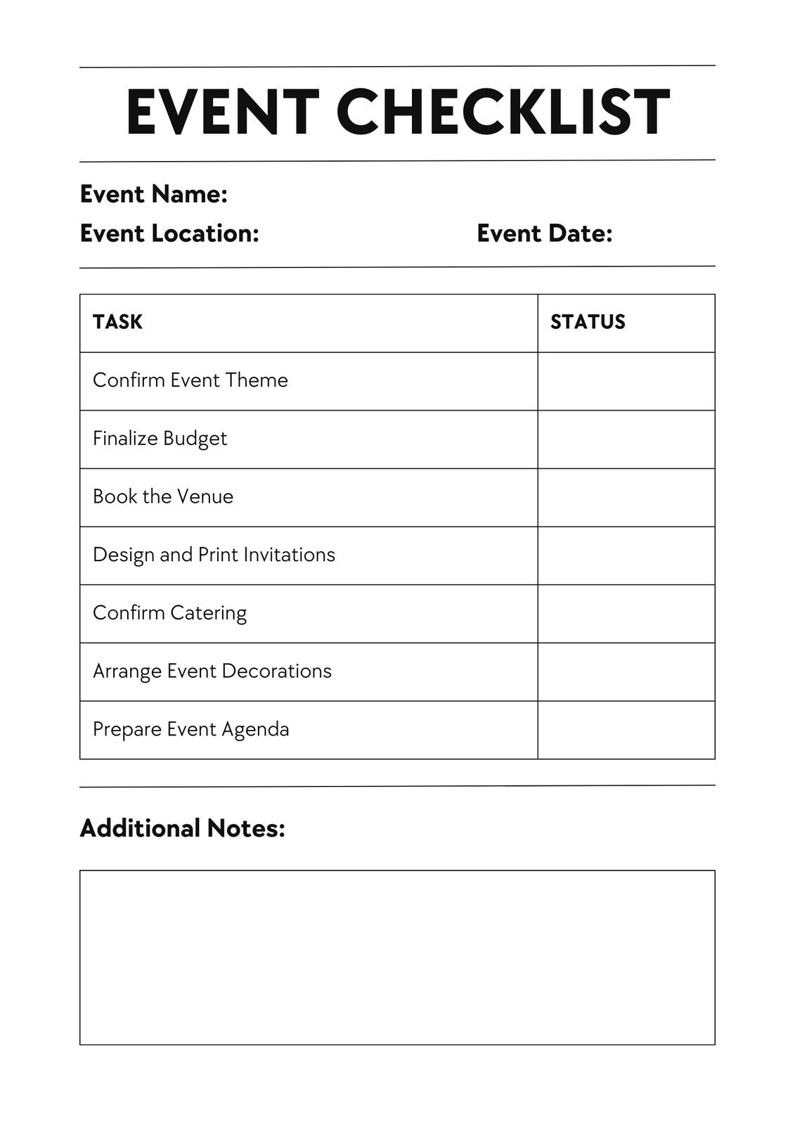 event planning sheet template