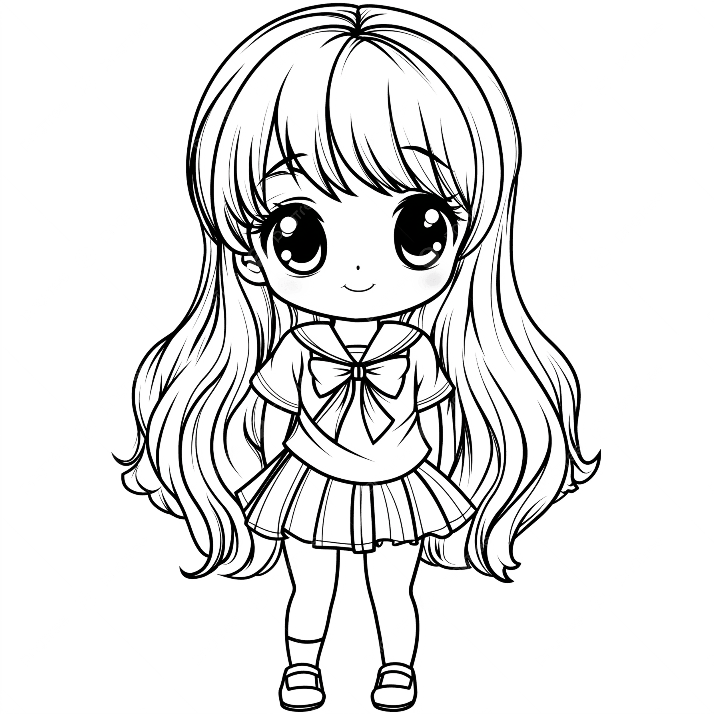 Cute Anime Girl Coloring Page Kawaii Schoolgirl Clipart Kawaii 